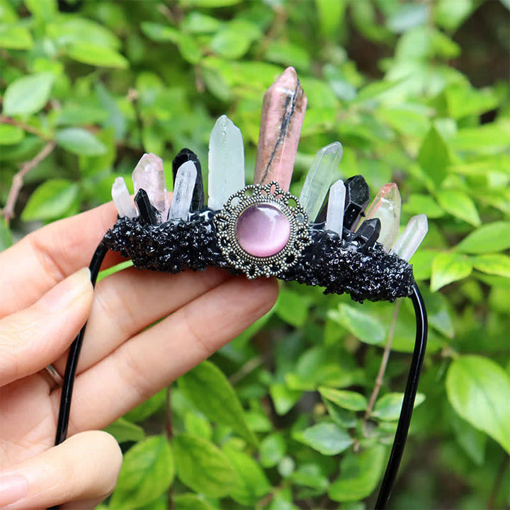 Olivenorma Vintage Golden Moon Floral Detail Rough Crystal Cluster Healing Crystal Brooch - Rhodonite - image 8