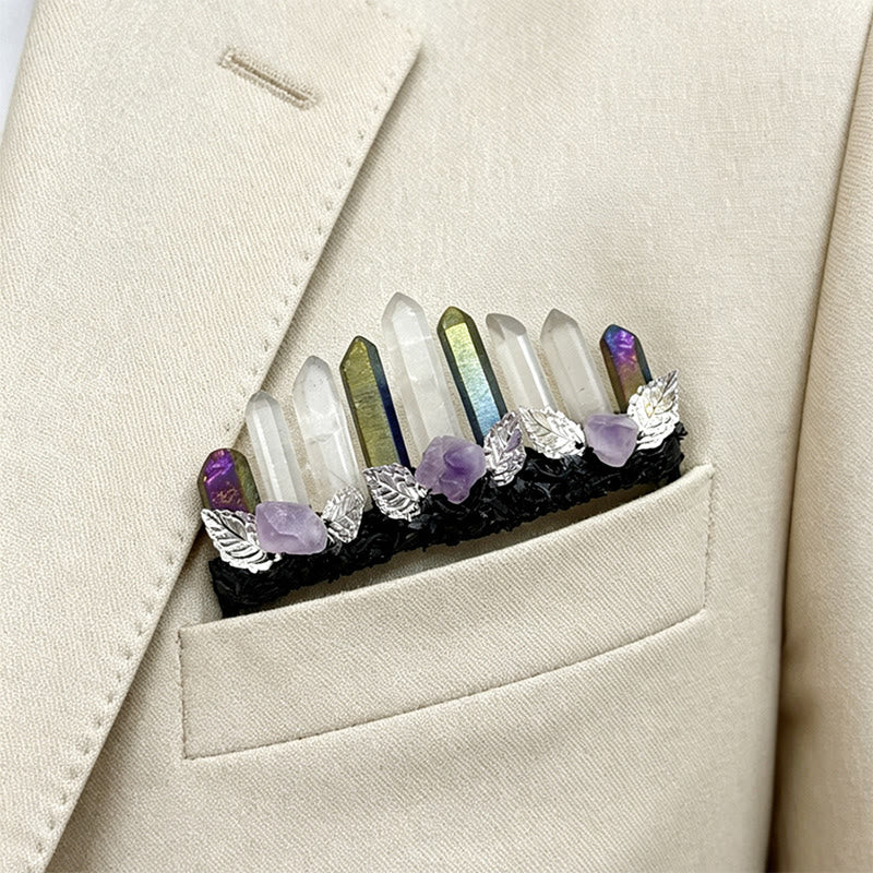 Olivenorma Boho Witchy Natural Clear Quartz & Rough Spiritual Crystal Brooch - image 4