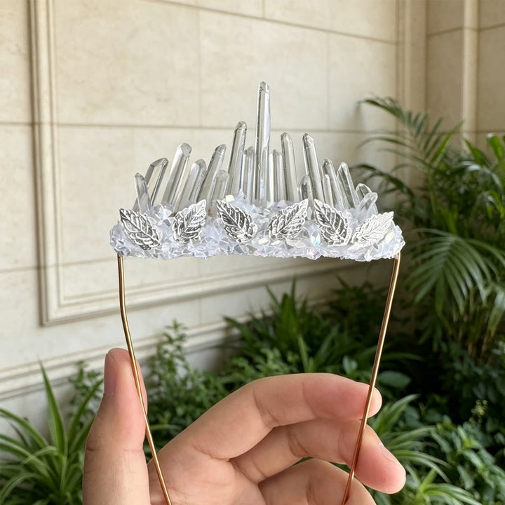Olivenorma Witchy Occult Graduated Spike Crystal Leaf Trim Healing Crystal Brooch - Clear Quartz - image 0