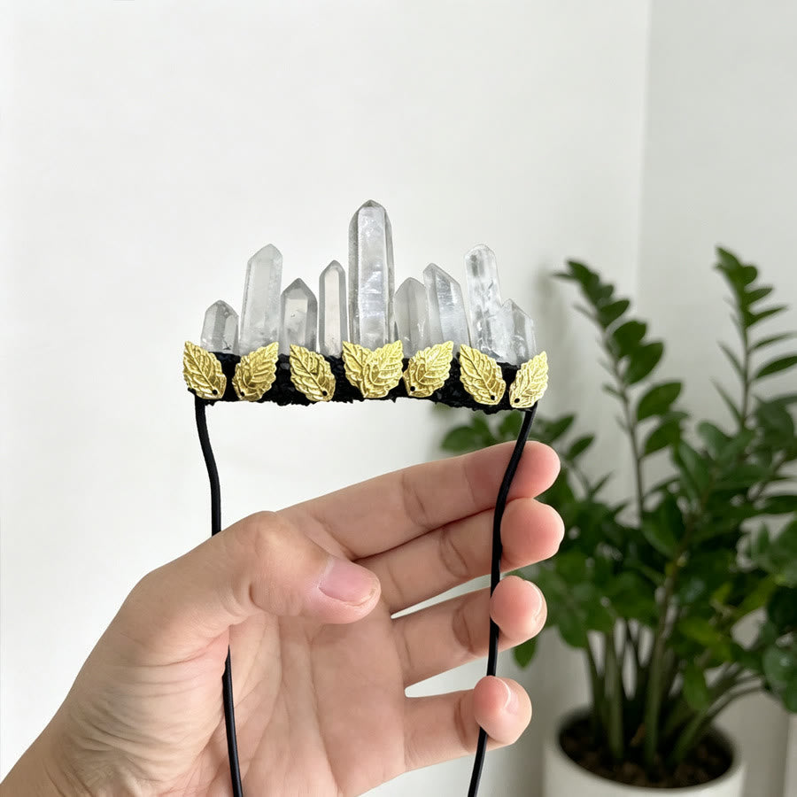 Olivenorma Golden Leaf Trim Graduated Clear Crystal Spike Handmade Decor Crystal Brooch - Clear Quartz - image 0