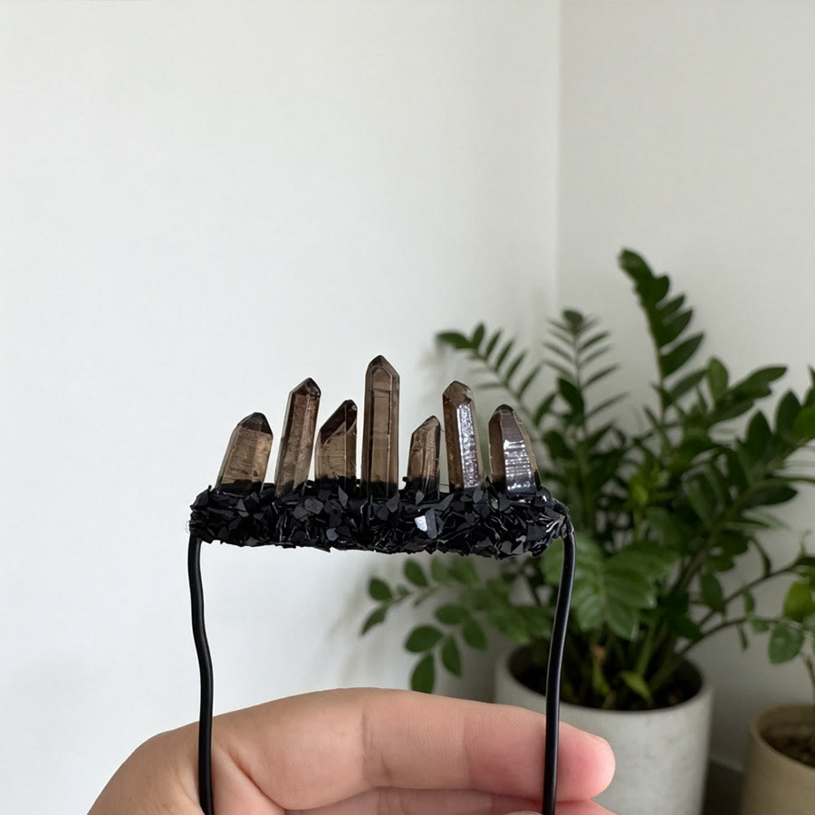 Olivenorma Mystic Witchy Graduated Smoky Spike Crystal Dark Base Healing Crystal Brooch - image 4