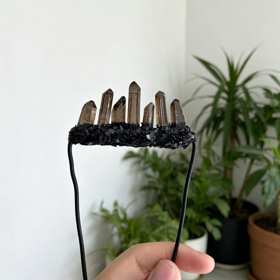 Olivenorma Mystic Witchy Graduated Smoky Spike Crystal Dark Base Healing Crystal Brooch - image 3