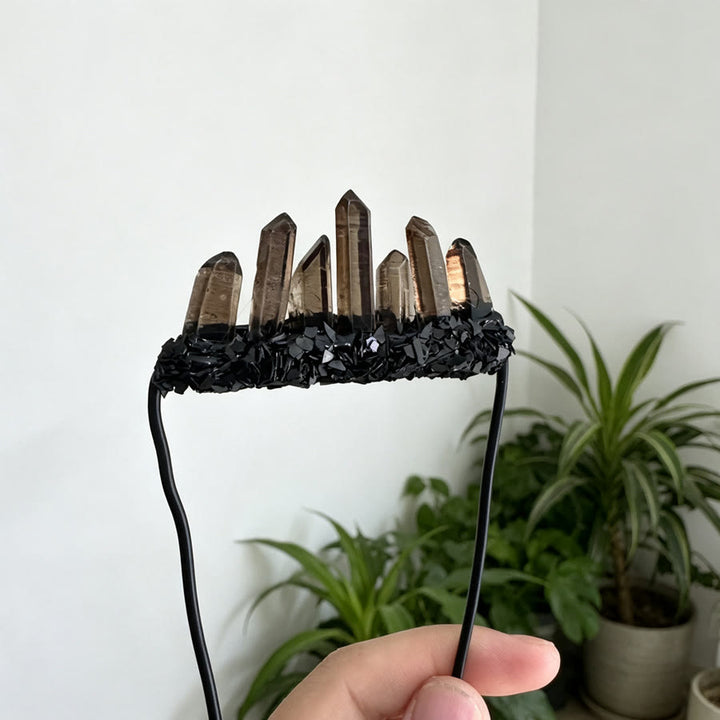 Olivenorma Mystic Witchy Graduated Smoky Spike Crystal Dark Base Healing Crystal Brooch - Smoky Quartz & Obsidian - image 0