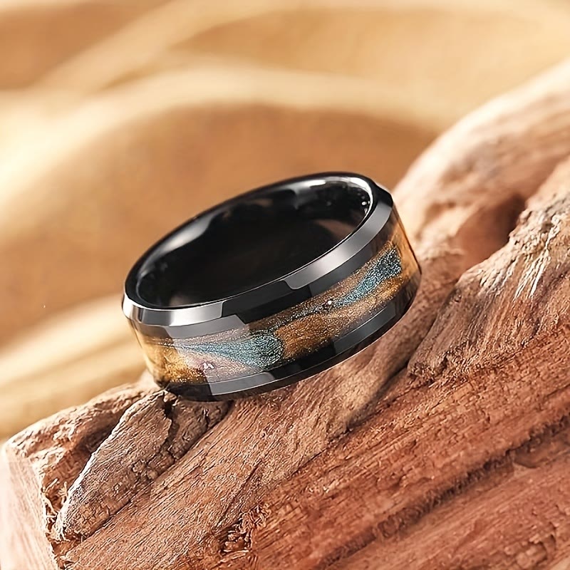 FREE Today: Antique Colorful Flowing Sand Design 8mm Black Stainless Steel Ring - image 1