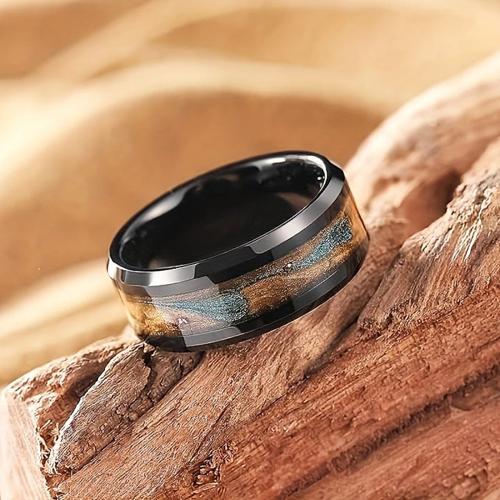FREE Today: Antique Colorful Flowing Sand Design 8mm Black Stainless Steel Ring - image 1