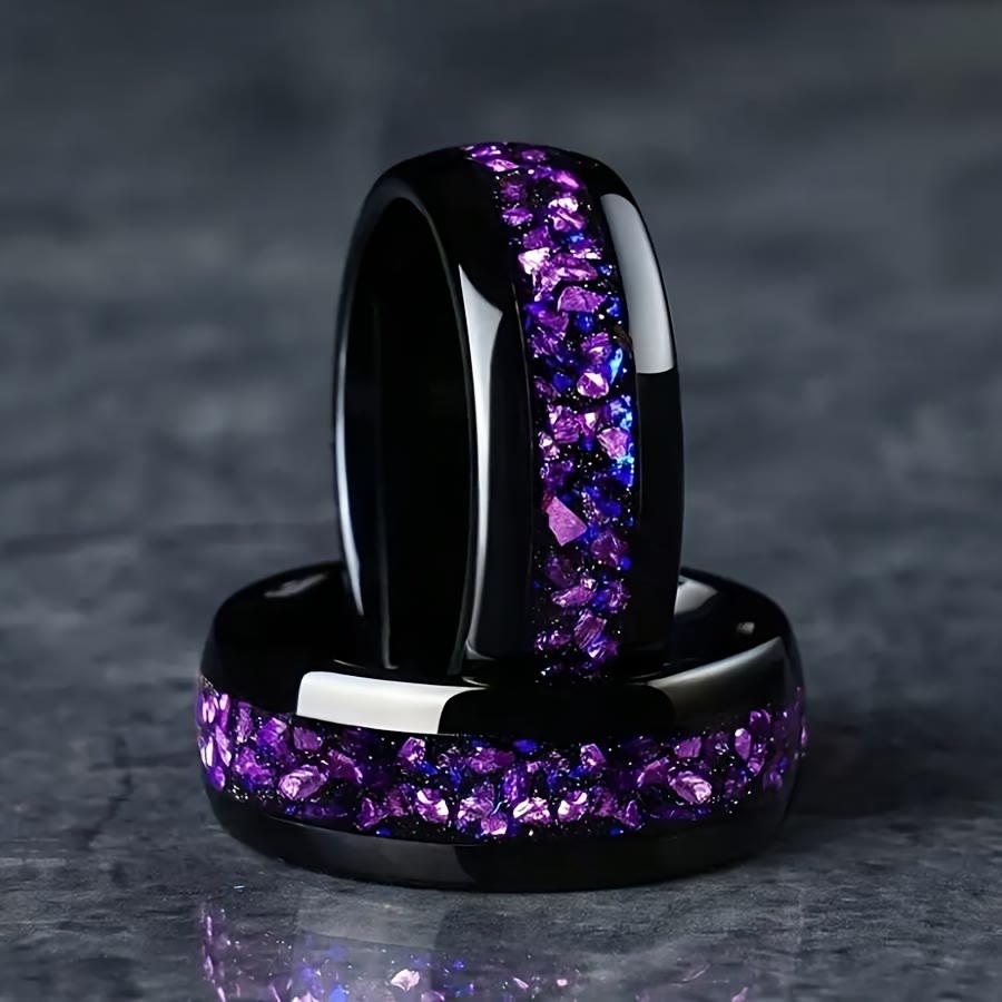 FREE Today: Galaxy Elegant Blue & Purple Starry Sky Floral 8mm Stainless Steel Ring - image 4