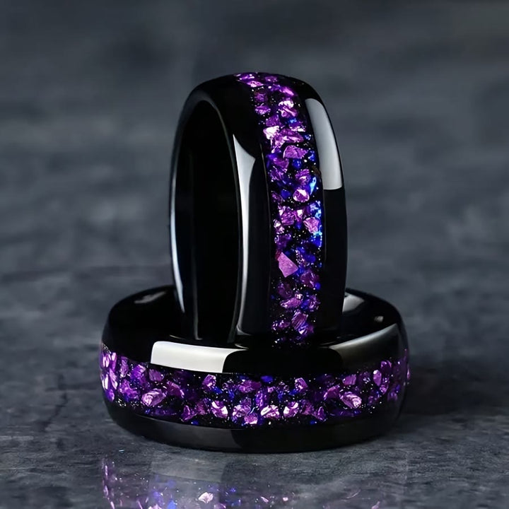 FREE Today: Galaxy Elegant Blue & Purple Starry Sky Floral 8mm Stainless Steel Ring - image 4