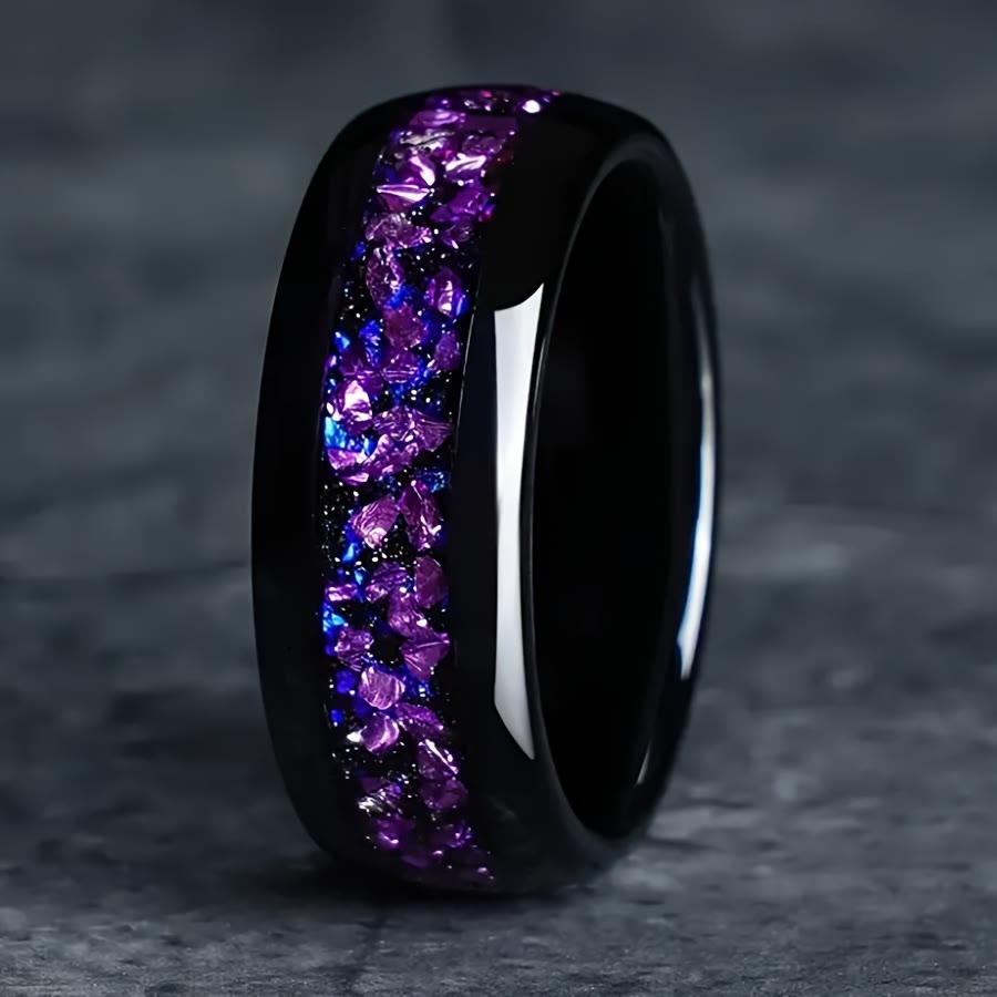 FREE Today: Galaxy Elegant Blue & Purple Starry Sky Floral 8mm Stainless Steel Ring - image 3