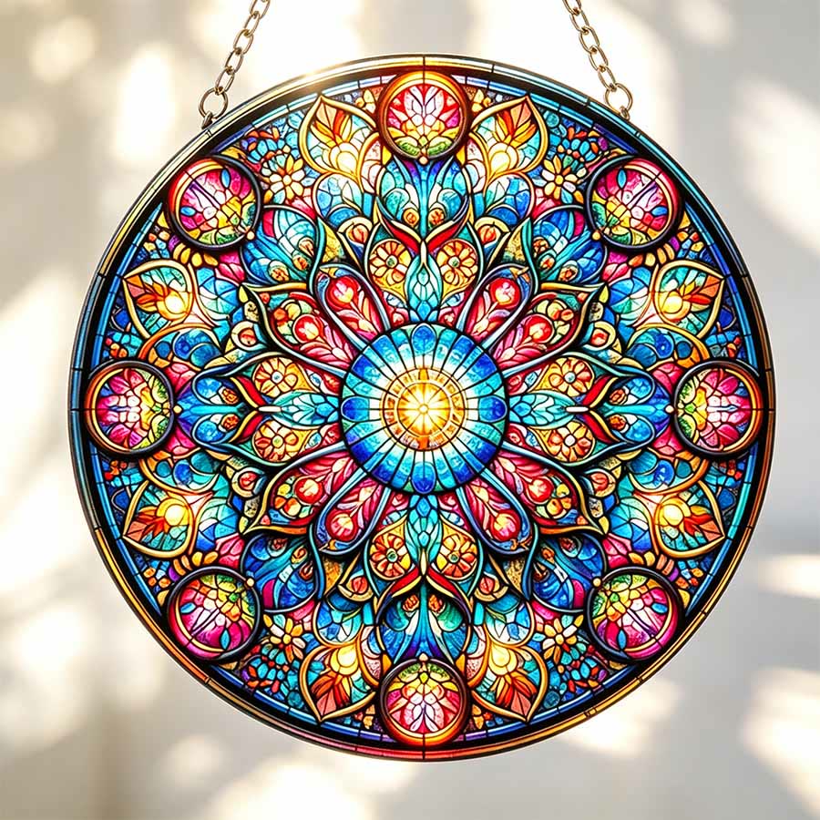 Olivenorma Symmetric Layered Floral Mandala Sacred Geometry 2D Stained Glass Sun Catcher - image 3