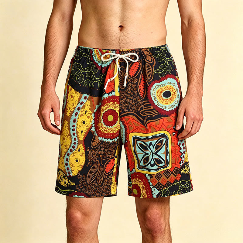 Olivenorma African Tribal Ethnic Geometric Floral Print Elastic Drawstring Loose Men's Short Pants - African Tribal - One Size(55kg-95kg) - image 0