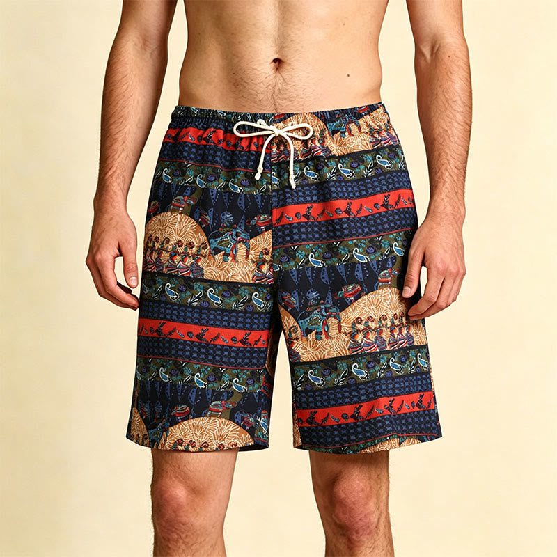 Olivenorma Multi-Color Striped Southeast Asian Tribal Print Beach Vacation Casual Men's Short Pants - Multi-Color Striped - One Size(55kg-95kg) - image 0