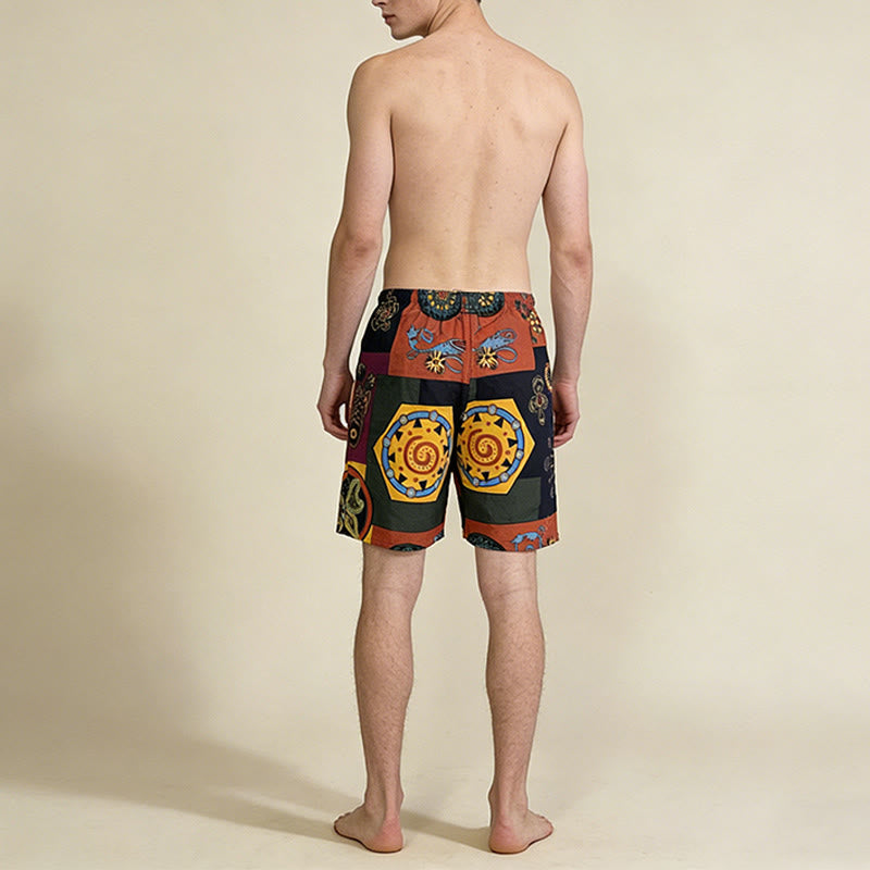 Olivenorma African Tribal Patchwork Geometric Mandala Print Drawstring Loose Fit Men's Short Pants - image 4