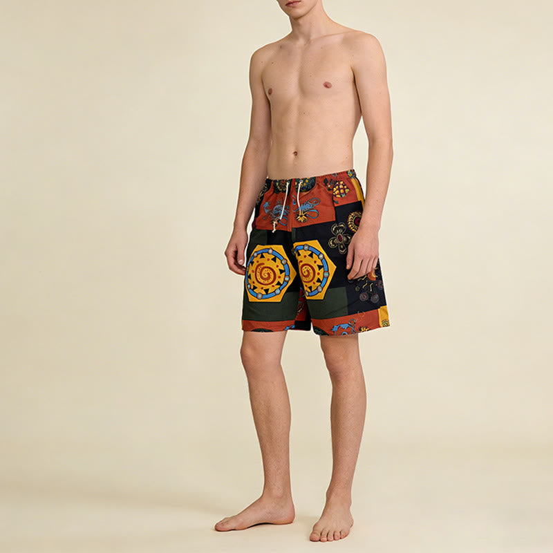 Olivenorma African Tribal Patchwork Geometric Mandala Print Drawstring Loose Fit Men's Short Pants - image 3