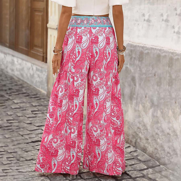 Olivenorma Boho Paisley Print Smocked High Waist Wide Leg Women's Pants - Pink - XL - image 0