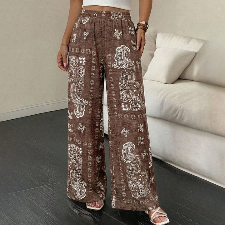 Olivenorma Retro Paisley Bandana Print Elastic High Waist Wide Leg Women's Pants - image 2