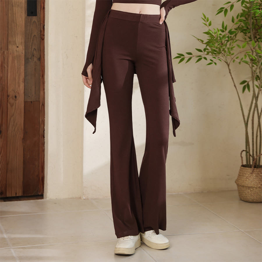 Olivenorma Knotted Waist Asymmetrical Wrap Design High Rise Flared Women's Yoga Pants - Coffee - XL - image 11