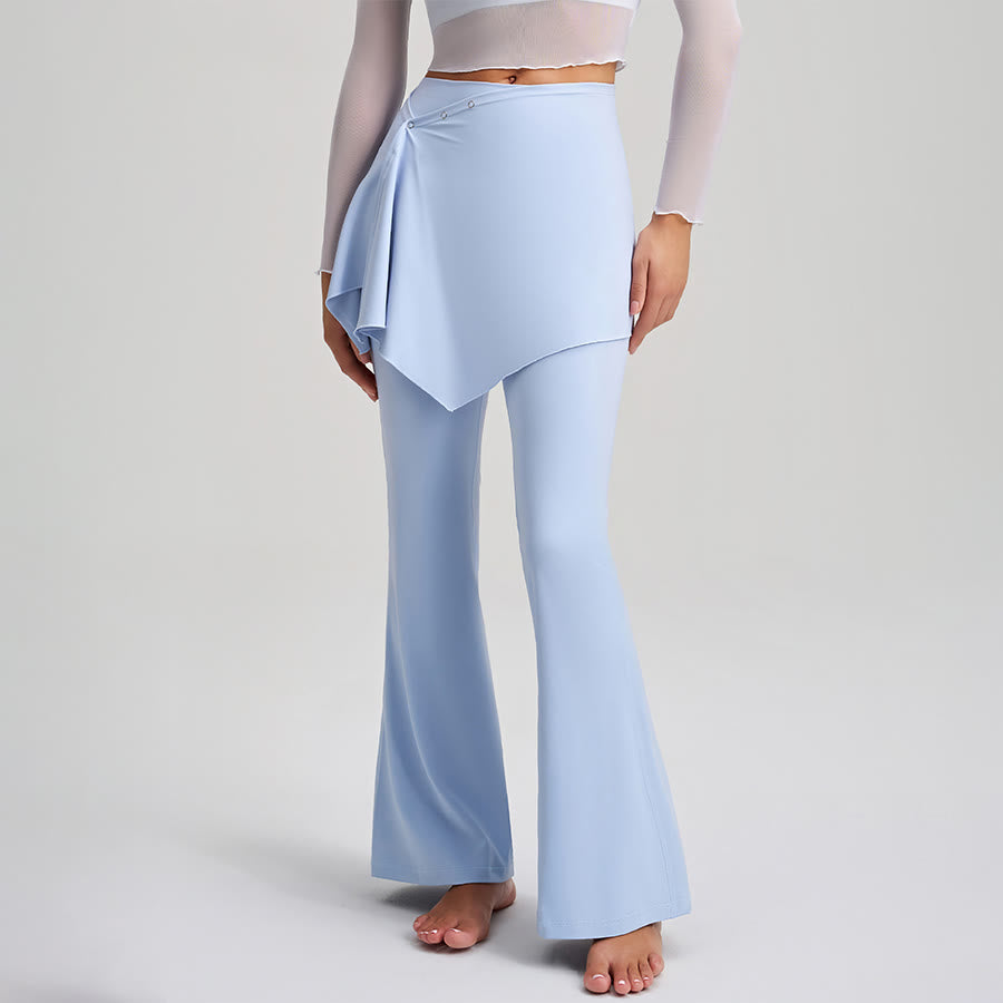 Olivenorma Asymmetrical Skirt Overlay Button Detail High Waist Bootcut Women's Yoga Pants - image 5