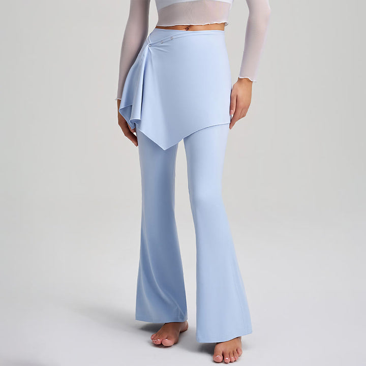 Olivenorma Asymmetrical Skirt Overlay Button Detail High Waist Bootcut Women's Yoga Pants - image 5