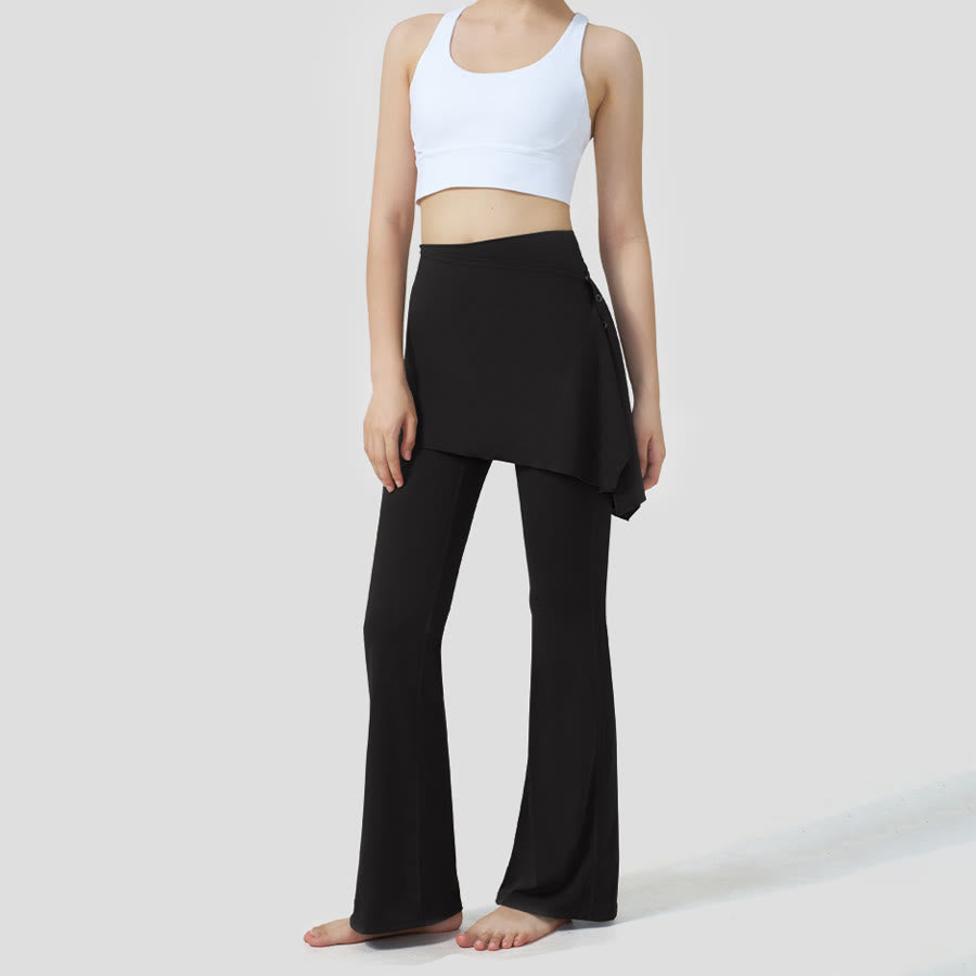 Olivenorma Layered Skirt-Overlay Design High Waist Flared Women's Yoga Pants - image 9
