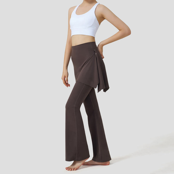 Olivenorma Layered Skirt-Overlay Design High Waist Flared Women's Yoga Pants - image 2