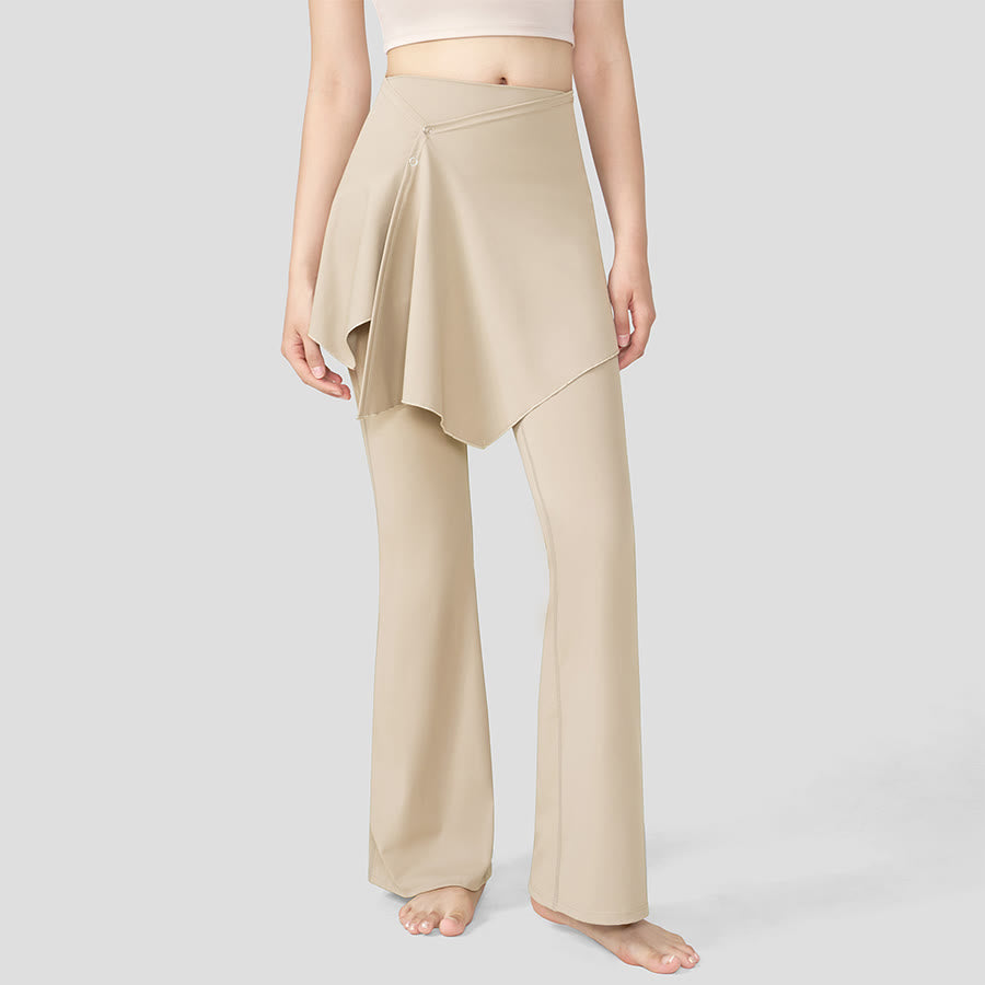 Olivenorma Layered Skirt-Overlay Design High Waist Flared Women's Yoga Pants - Khaki - XL - image 14