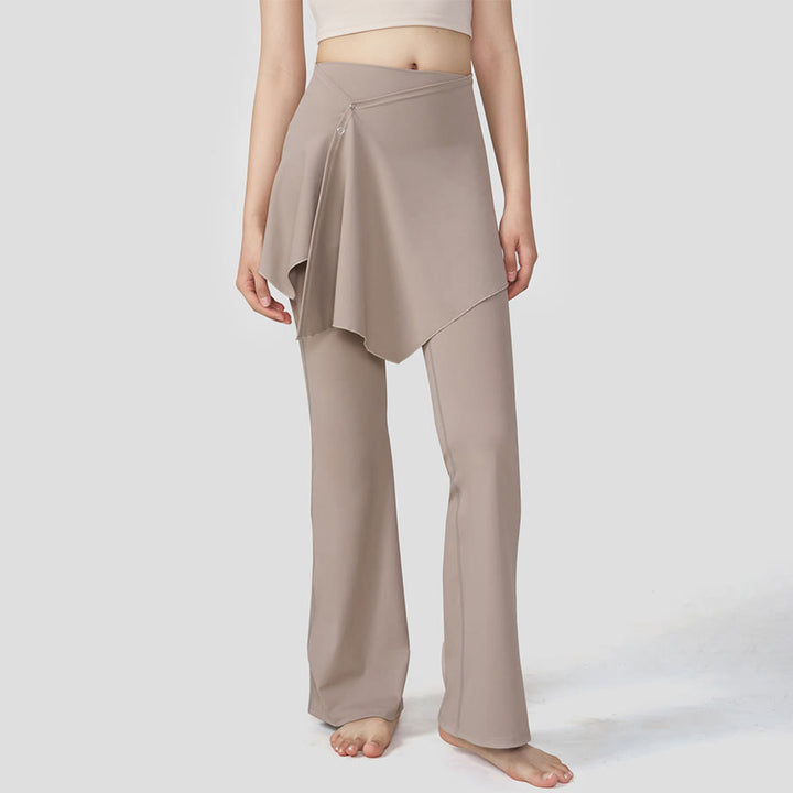 Olivenorma Layered Skirt-Overlay Design High Waist Flared Women's Yoga Pants - Almond - XL - image 4