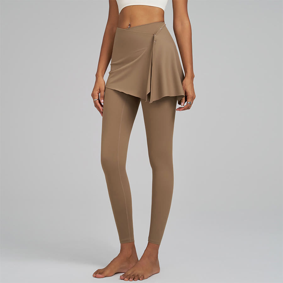 Olivenorma Wrap Skirt Detail High Waist Full-Length Women's Yoga Pants - Cocoa Color - XXL - image 6