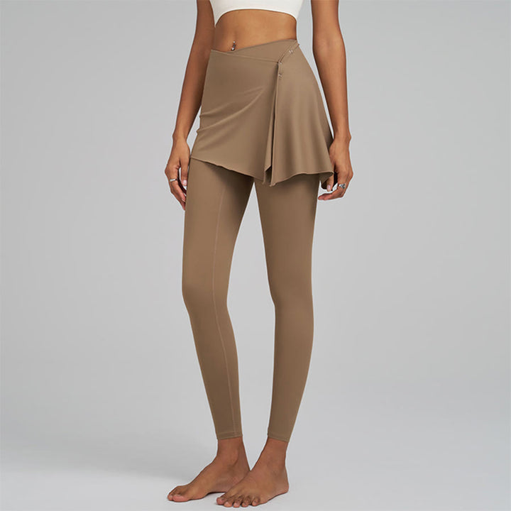 Olivenorma Wrap Skirt Detail High Waist Full-Length Women's Yoga Pants - Cocoa Color - XXL - image 6