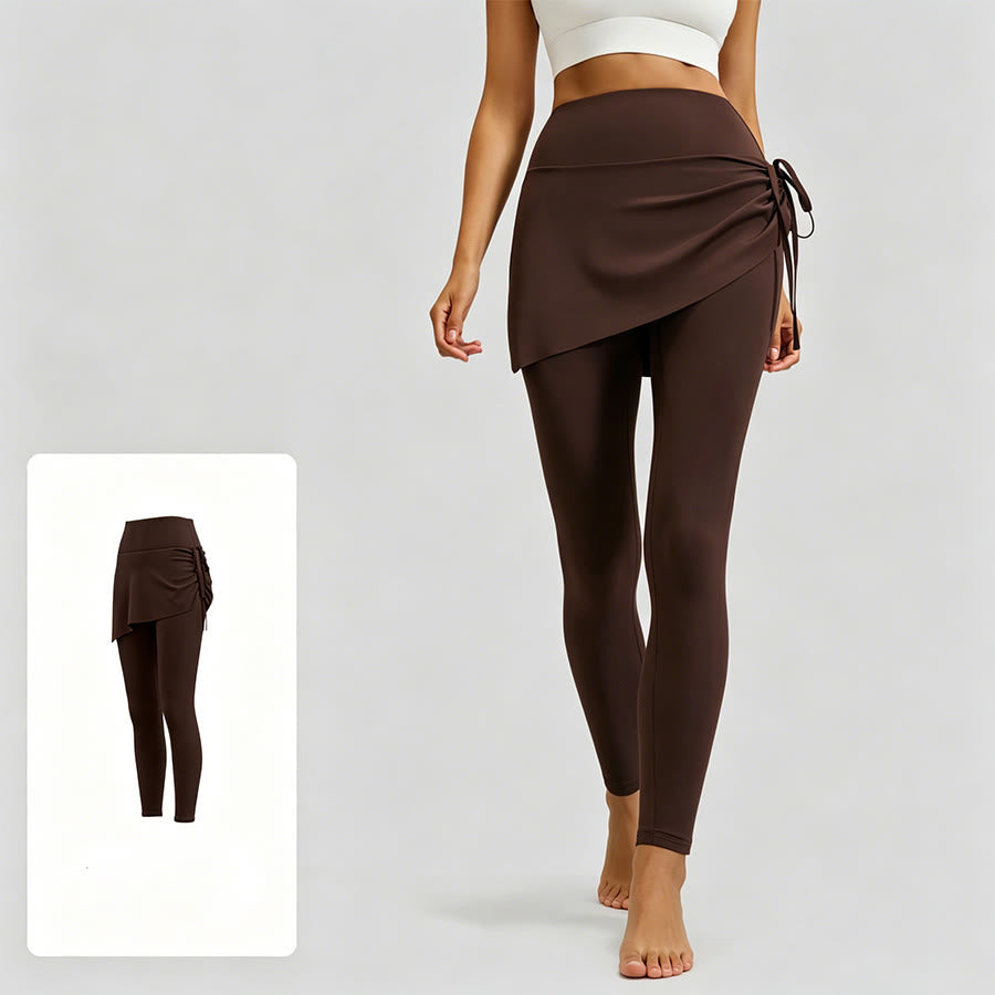 Olivenorma High Waist Wrap Skirt Overlay Drawstring Tie Women's Yoga Pants - Brewed Coffee - XXL - image 1