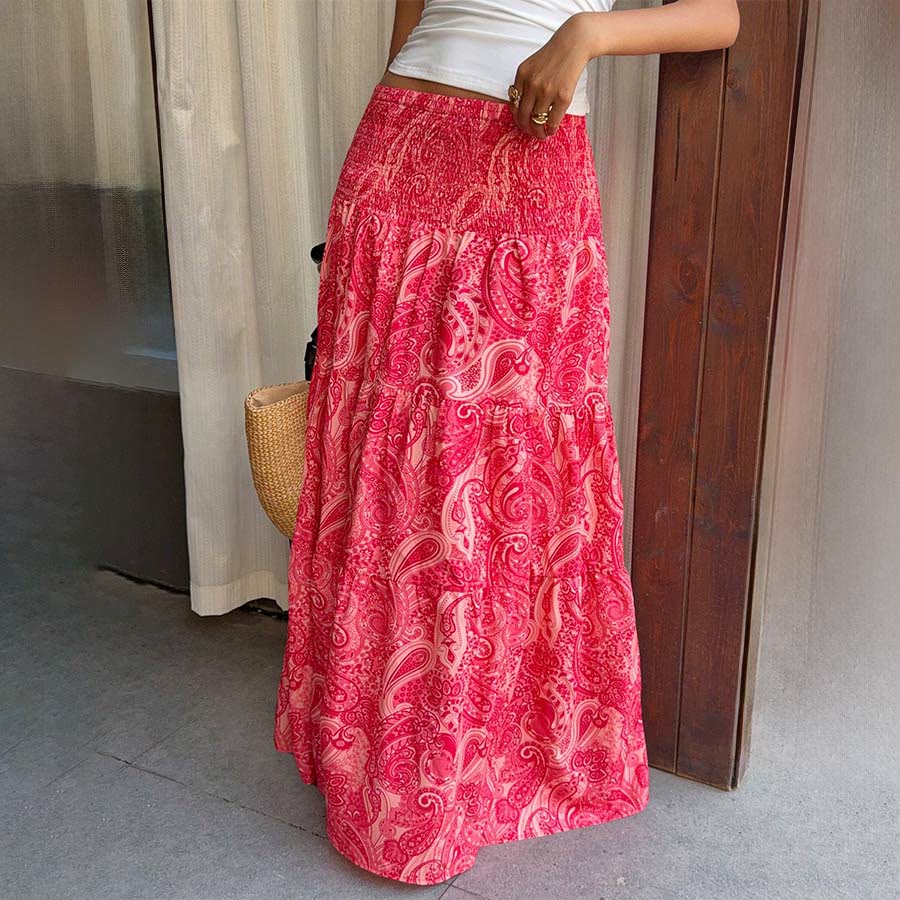 Olivenorma Resort Paisley Print High Waist Tiered Maxi Women's Dress - Red - XL - image 9