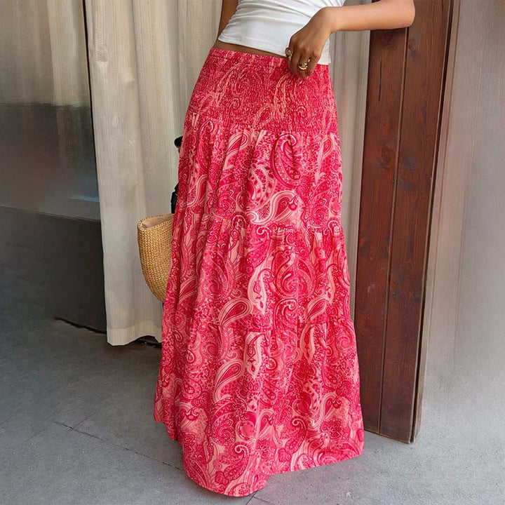 Olivenorma Resort Paisley Print High Waist Tiered Maxi Women's Dress - Red - XL - image 9