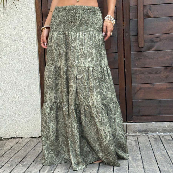 Olivenorma Resort Paisley Print High Waist Tiered Maxi Women's Dress - image 8