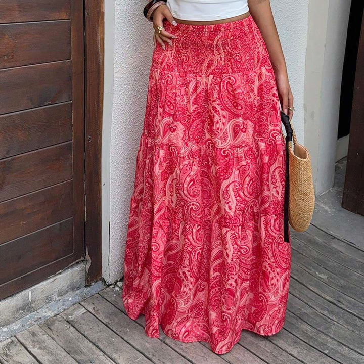 Olivenorma Resort Paisley Print High Waist Tiered Maxi Women's Dress - image 13