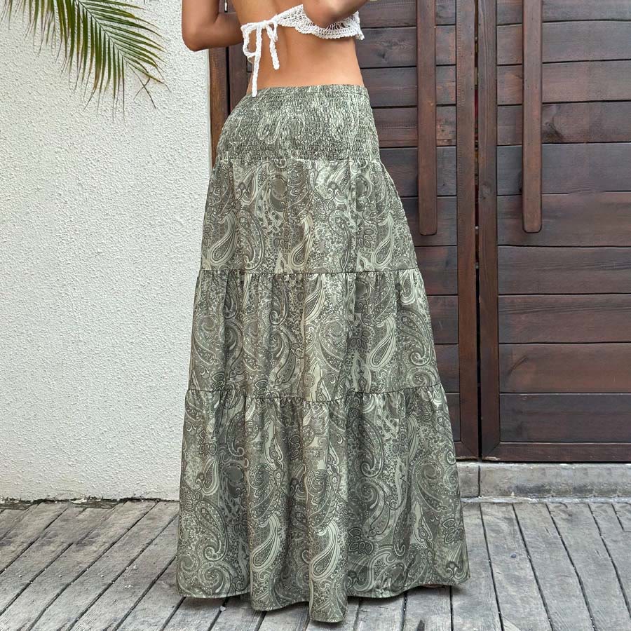 Olivenorma Resort Paisley Print High Waist Tiered Maxi Women's Dress - image 6