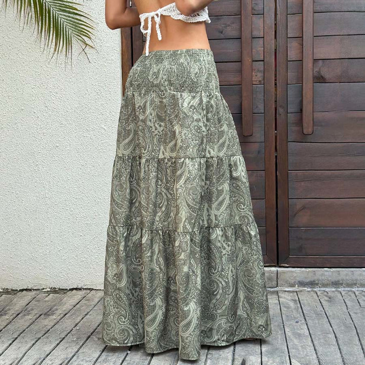 Olivenorma Resort Paisley Print High Waist Tiered Maxi Women's Dress - image 6