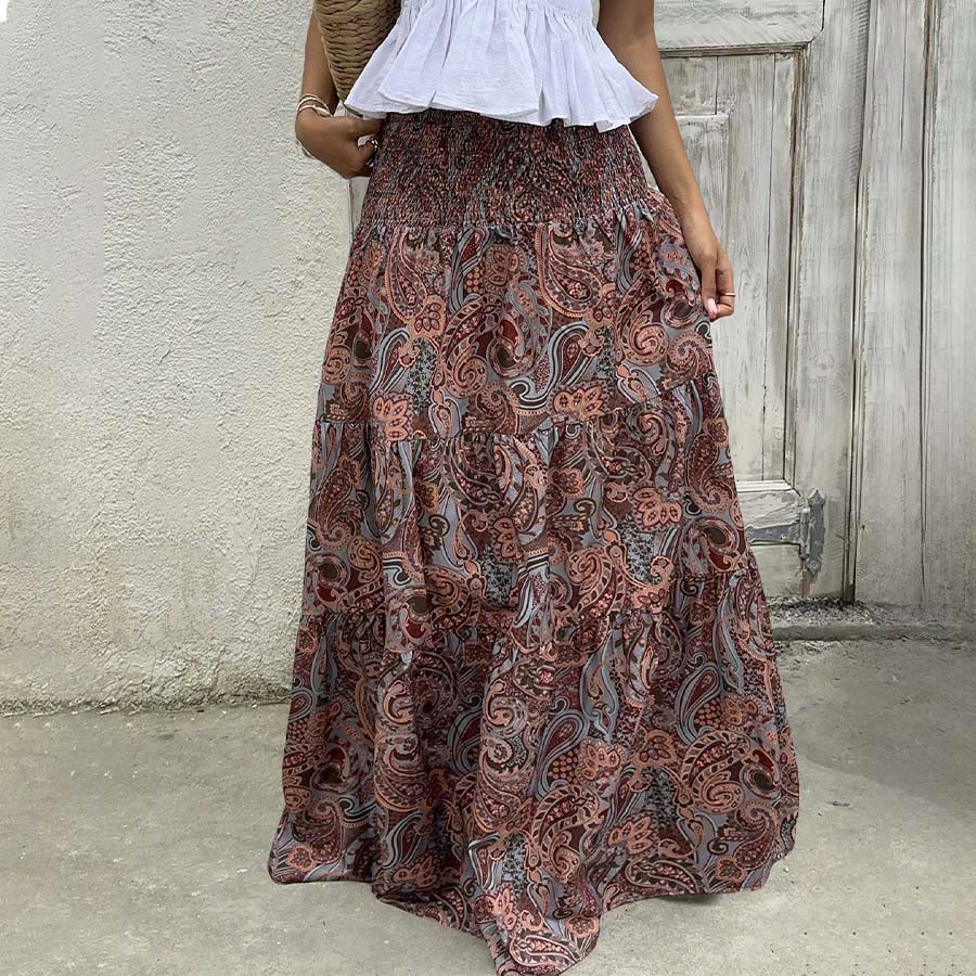 Olivenorma Resort Paisley Print High Waist Tiered Maxi Women's Dress - image 27