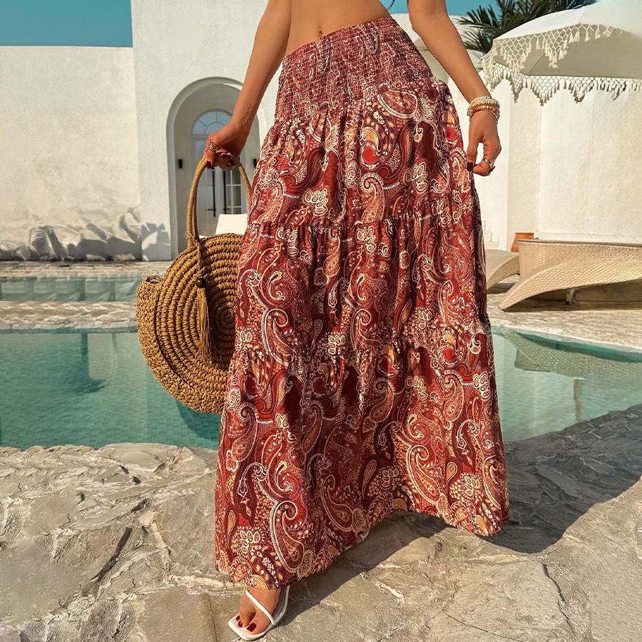 Olivenorma Resort Paisley Print High Waist Tiered Maxi Women's Dress - image 1