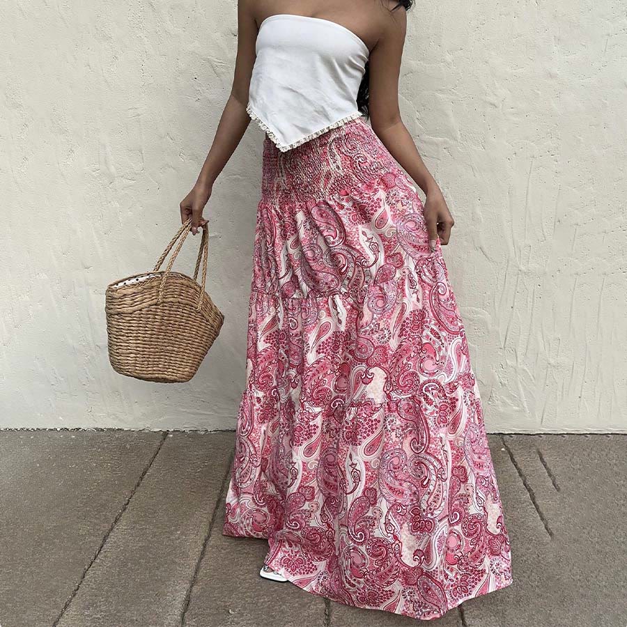 Olivenorma Resort Paisley Print High Waist Tiered Maxi Women's Dress - image 16