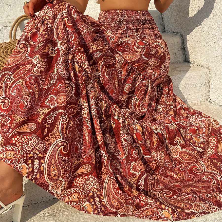 Olivenorma Resort Paisley Print High Waist Tiered Maxi Women's Dress - image 2