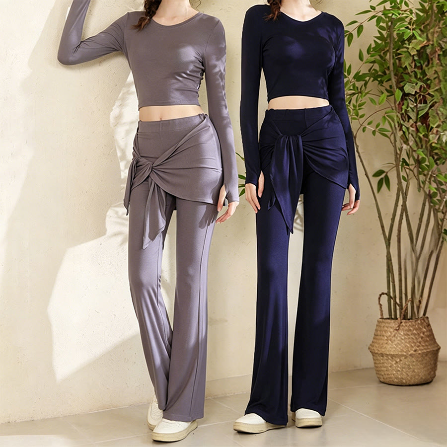 Olivenorma Knotted Waist Asymmetrical Wrap Design High Rise Flared Women's Yoga Pants - image 10