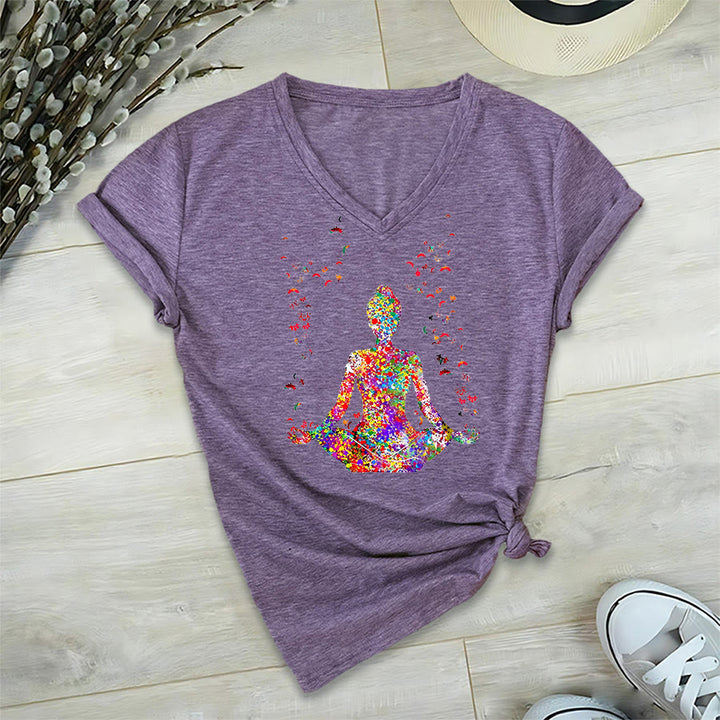 Olivenorma Watercolor Meditating Silhouette Yoga V-Neck T-Shirt - image 38