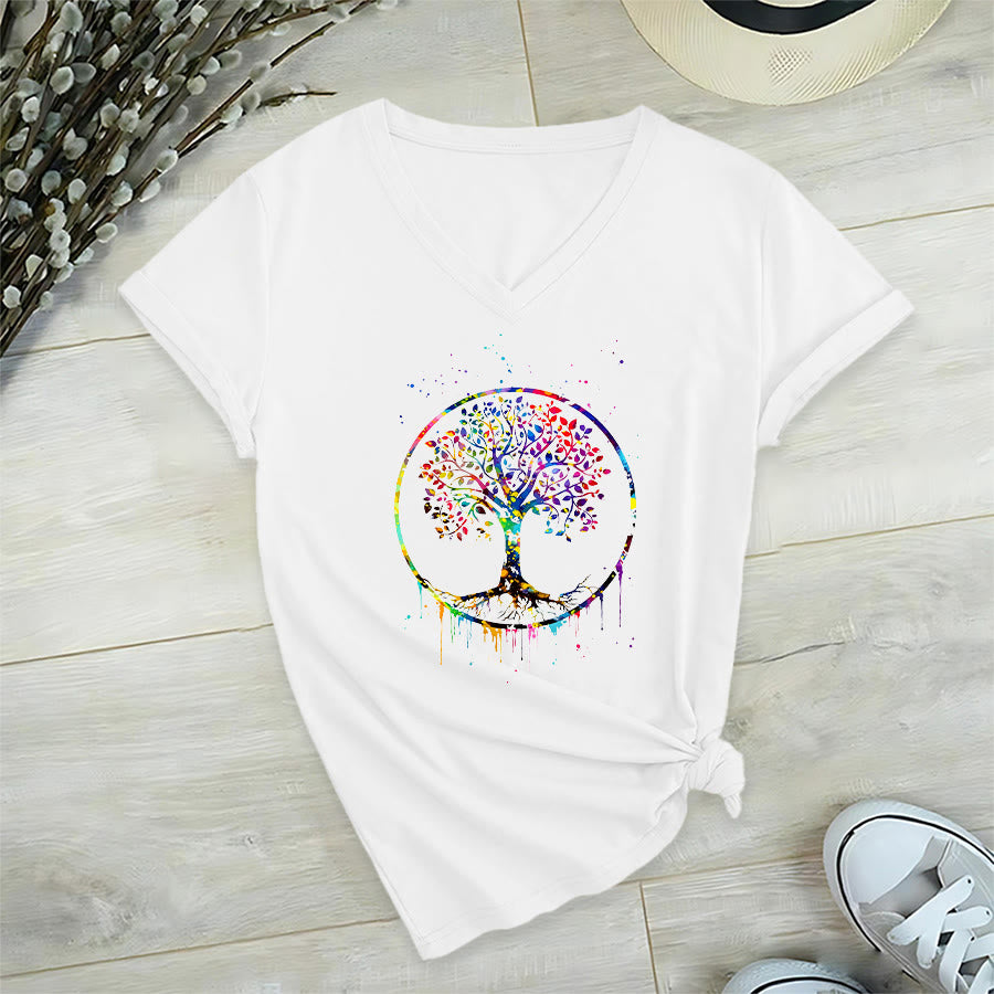 Olivenorma Spiritual Circular Tree of Life Graphic V-Neck T-Shirt - White - 2XL - image 15