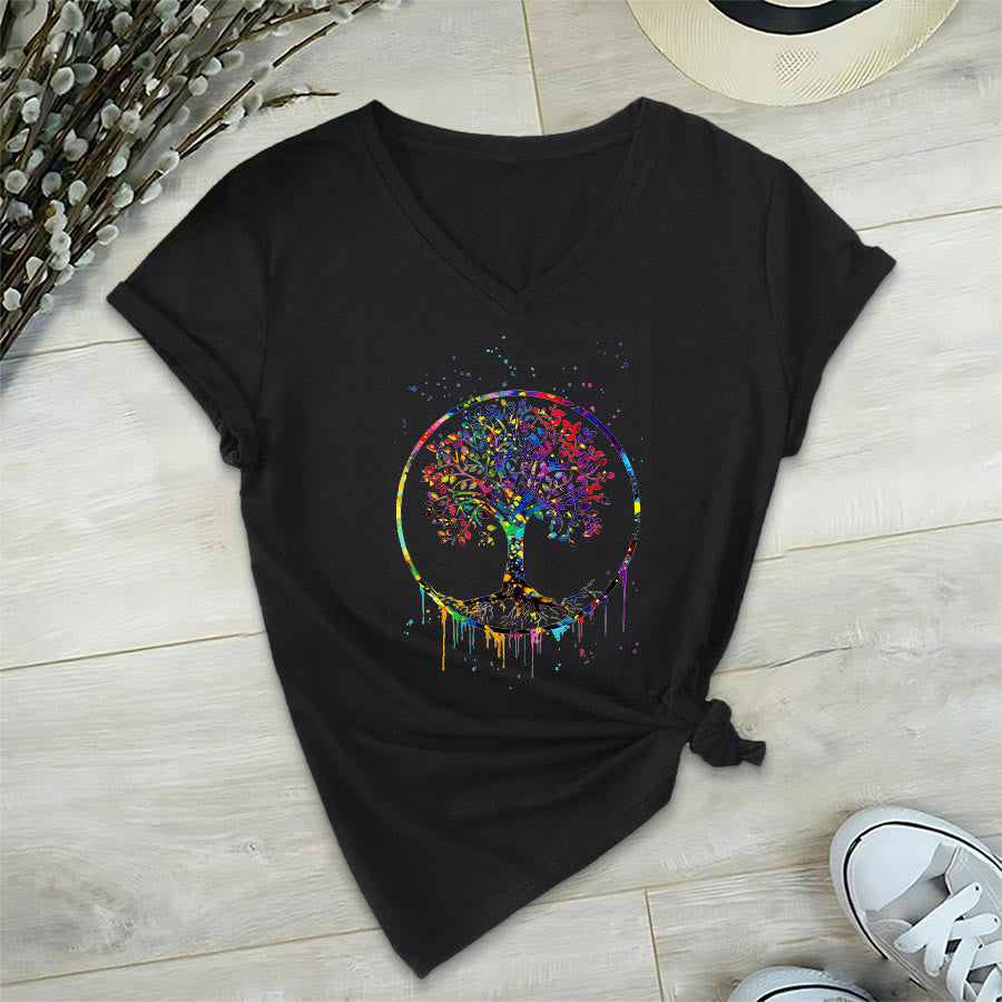 Olivenorma Spiritual Circular Tree of Life Graphic V-Neck T-Shirt - Black - 2XL - image 9