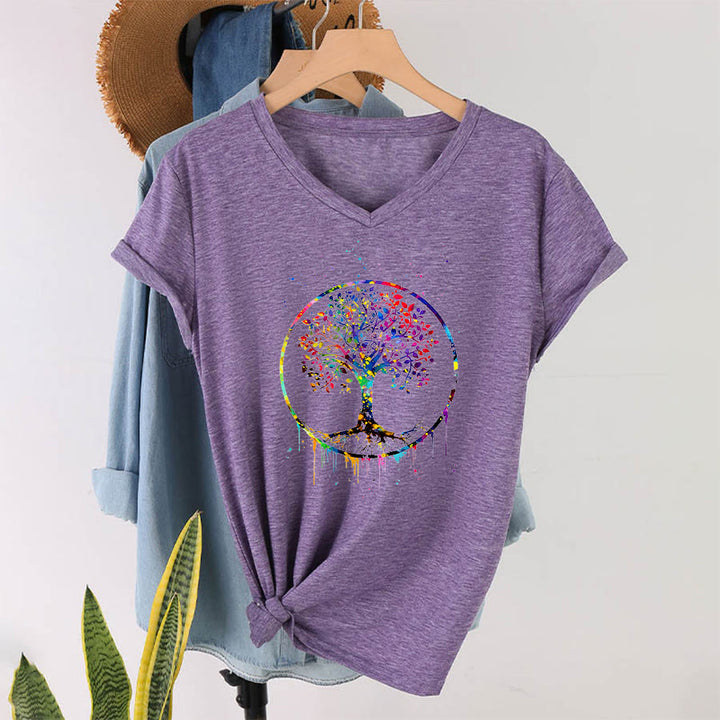 Olivenorma Spiritual Circular Tree of Life Graphic V-Neck T-Shirt - image 37