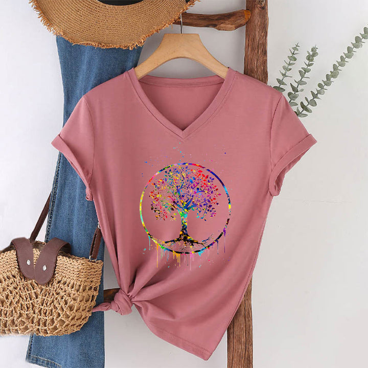 Olivenorma Spiritual Circular Tree of Life Graphic V-Neck T-Shirt - image 7