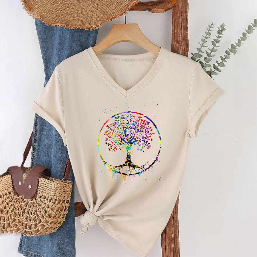 Olivenorma Spiritual Circular Tree of Life Graphic V-Neck T-Shirt - image 4
