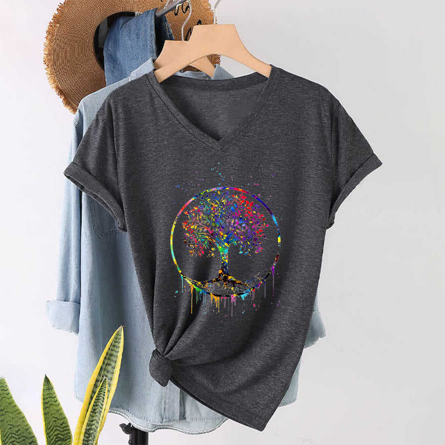 Olivenorma Spiritual Circular Tree of Life Graphic V-Neck T-Shirt - image 13