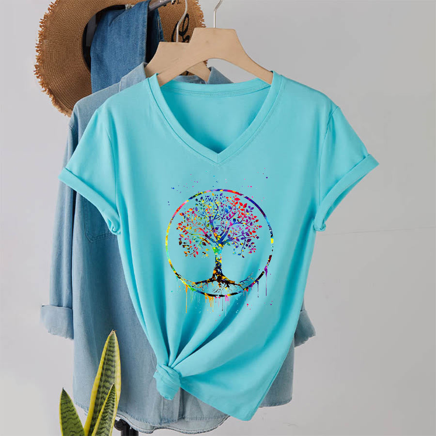 Olivenorma Spiritual Circular Tree of Life Graphic V-Neck T-Shirt - image 1