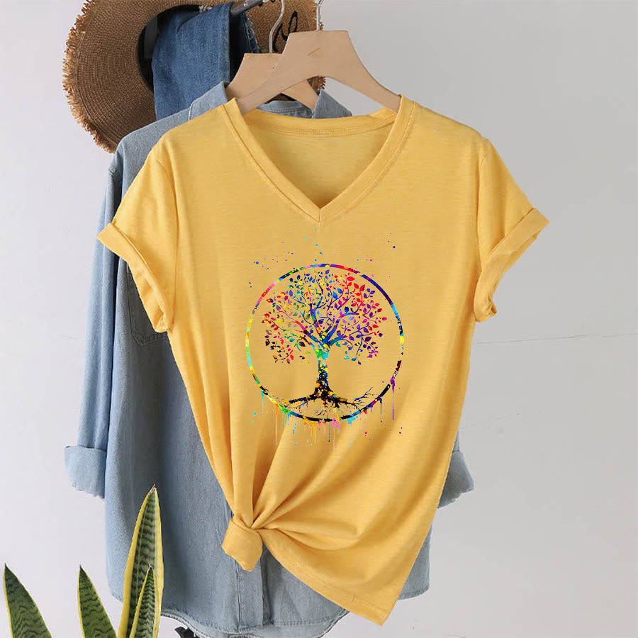 Olivenorma Spiritual Circular Tree of Life Graphic V-Neck T-Shirt - image 31