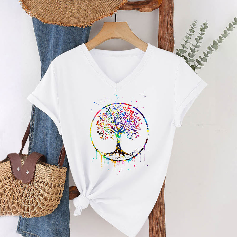Olivenorma Spiritual Circular Tree of Life Graphic V-Neck T-Shirt - image 16
